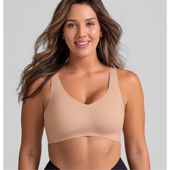 HONEYLOVE LiftWear Sand Beige Wireless V-Neck Smoothing Bra Size L - Picture 1 of 6